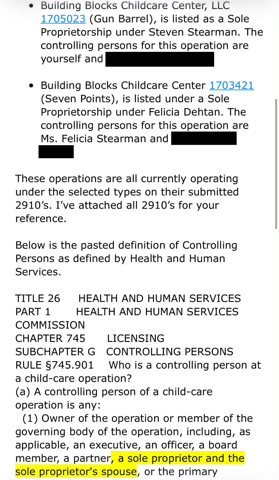 HHSC email, page 2 (two private individuals' names redacted by Watchtower)