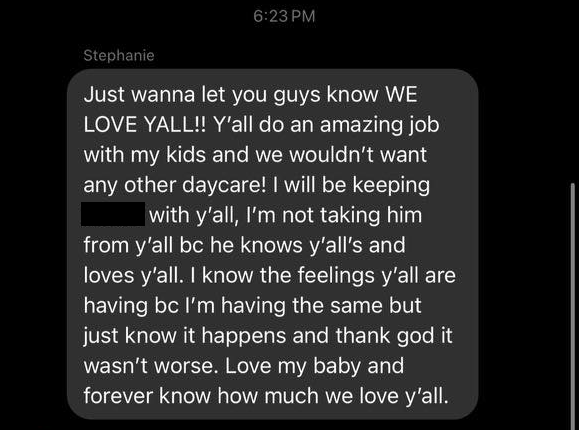 Stephanie Morgan's 6:23 p.m. group message to staff, December 5, 2023 (her son's name redacted by Watchtower)