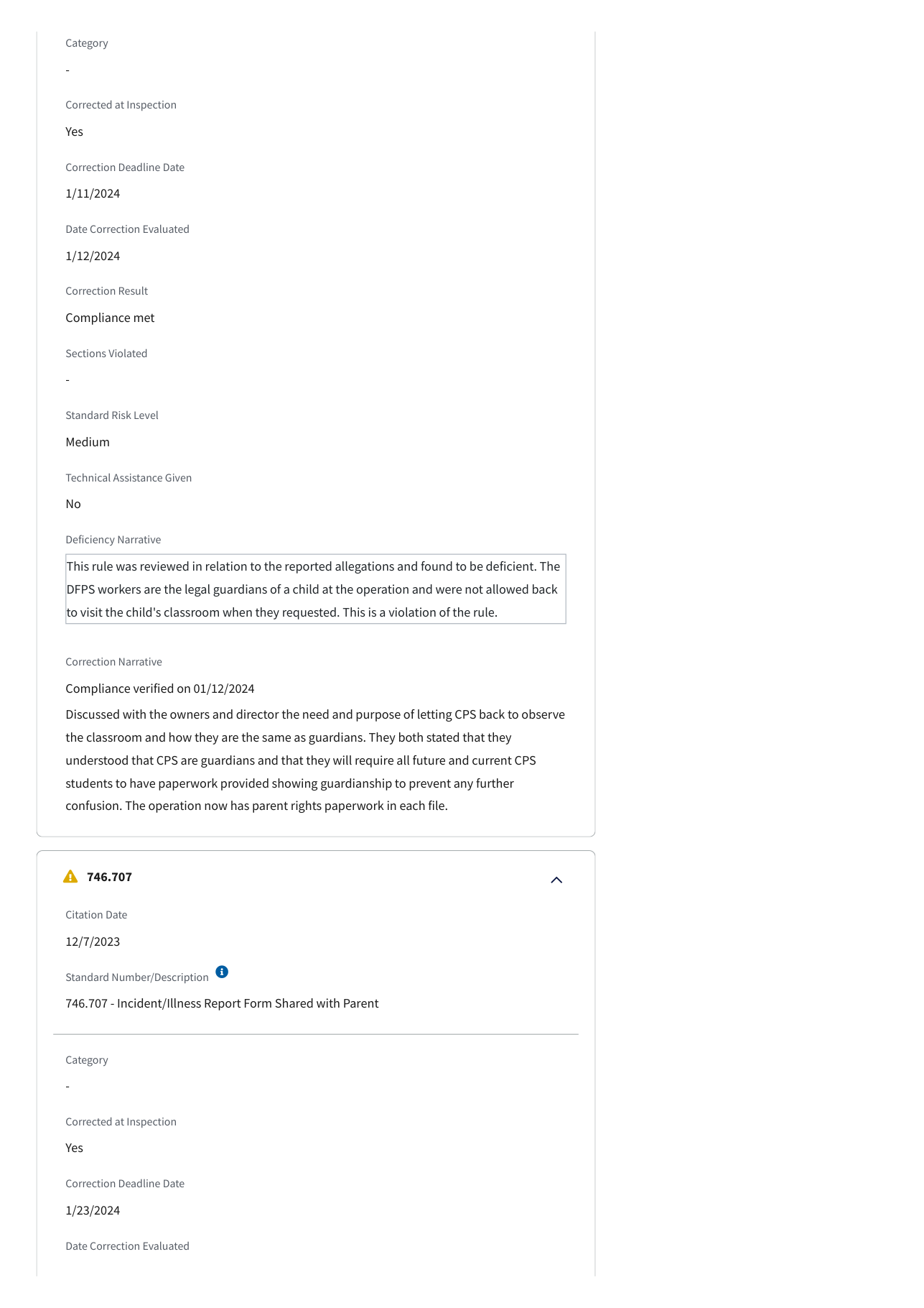 HHSC public compliance history for operation 1703421, page 5