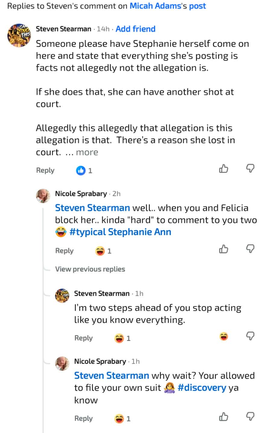 Stearman's October 13 comments on Stephanie Morgan and Nicole Sprabary's replies