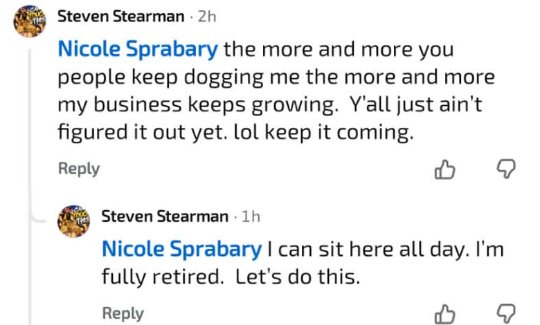 Stearman's October 13 replies to Nicole Sprabary
