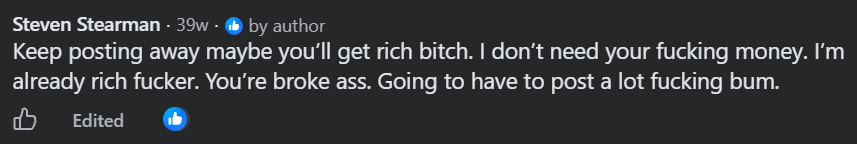 Stearman's comment under his January 17, 2026 post