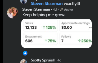 Stearman's "Keep helping me grow" comment under that picture